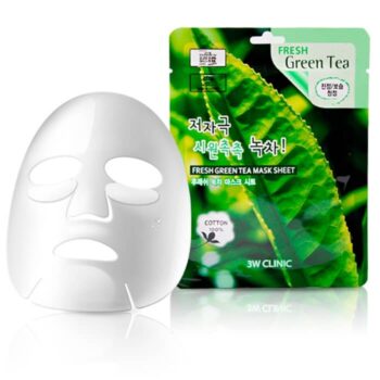 3W CLINIC Тканевая маска для лица ЗЕЛЕНЫЙ ЧАЙ Fresh Green tea Mask Sheet